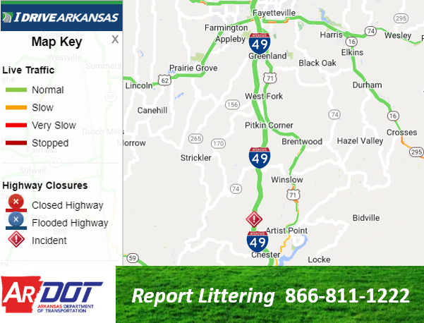 Crawford Co: (UPDATE) I-49 SB right lane remains blocked due to an accident 4.7 miles north of Mountainburg (mm 38.2).  Monitor at IDriveArkansas.com.  #artraffic #nwatraffic 
 twitter.com/IDriveArkansas…