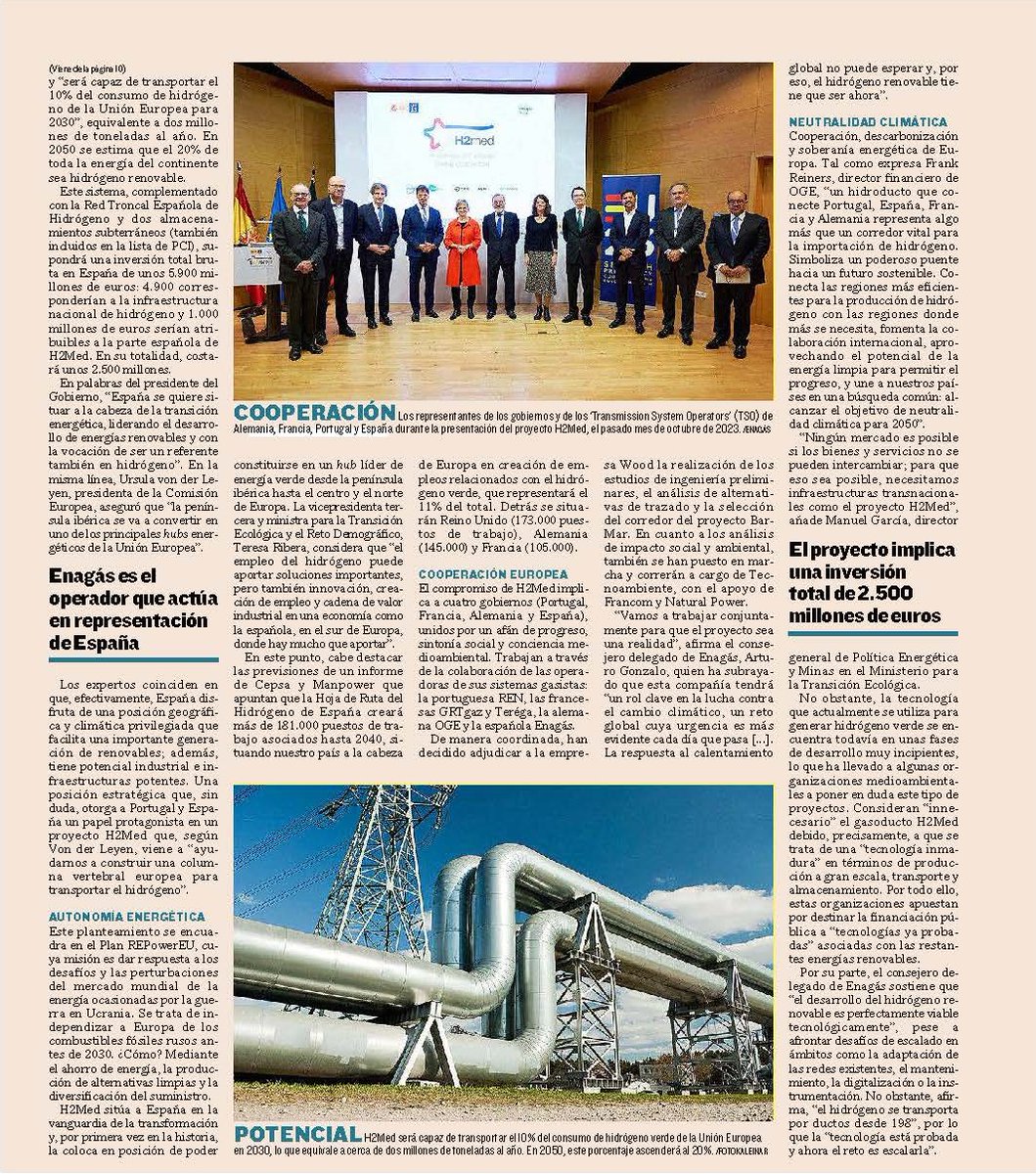 enagas's tweet photo. Hoy @expansioncom publica un amplio reportaje sobre #H2med, el 1º corredor de #HidrógenoRenovable en la UE, incluido en la lista definitiva de PCIs e impulsado por Enagás, los TSOs de 🇫🇷 (@GRTgaz y @Teregacontact), 🇵🇹 (@REN_PT) y 🇩🇪 (@OpenGridEurope).

👉 https://t.co/kEriKfcXeE https://t.co/Y8sp9Kb6m9