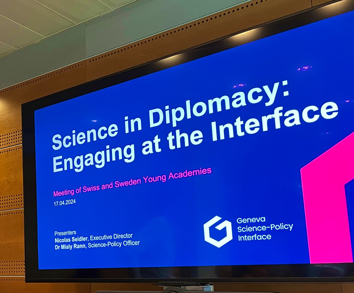 Inspiring meeting and exchange with @Ungaakademin🇸🇪 & @youngacademy_ch🇨🇭 in Geneva on #ScienceDiplomacy with an interactive input from @GenevaSPI🙏🏼 - it has been a pleasure to take part, meet everyone, and share insights about #SYNESPOD - looking forward to future collaborations!