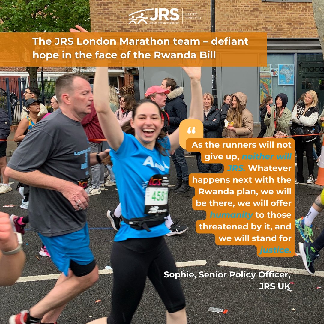 Sophie, SPO at JRS UK, reflects on why the Rwanda scheme is deeply destructive. She also shares the hope she finds in people standing up against the hostile environment in solidarity with refugees - such as JRS UK's team of 26 marathon runners. @The_Tablet thetablet.co.uk/blogs/1/2762/t…