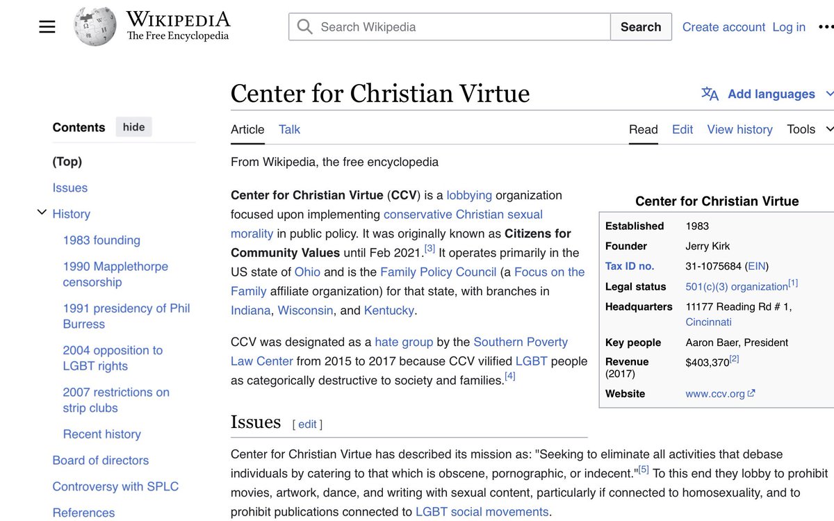 @malonespeaking Anyone associated with the Center for Christian Virtue (CCV) espouses hate. They have been designated by the SPLC as such. And somehow this “non profit” has been able to “buy” themselves a fancy building right across from the statehouse in Columbus. en.wikipedia.org/wiki/Center_fo…