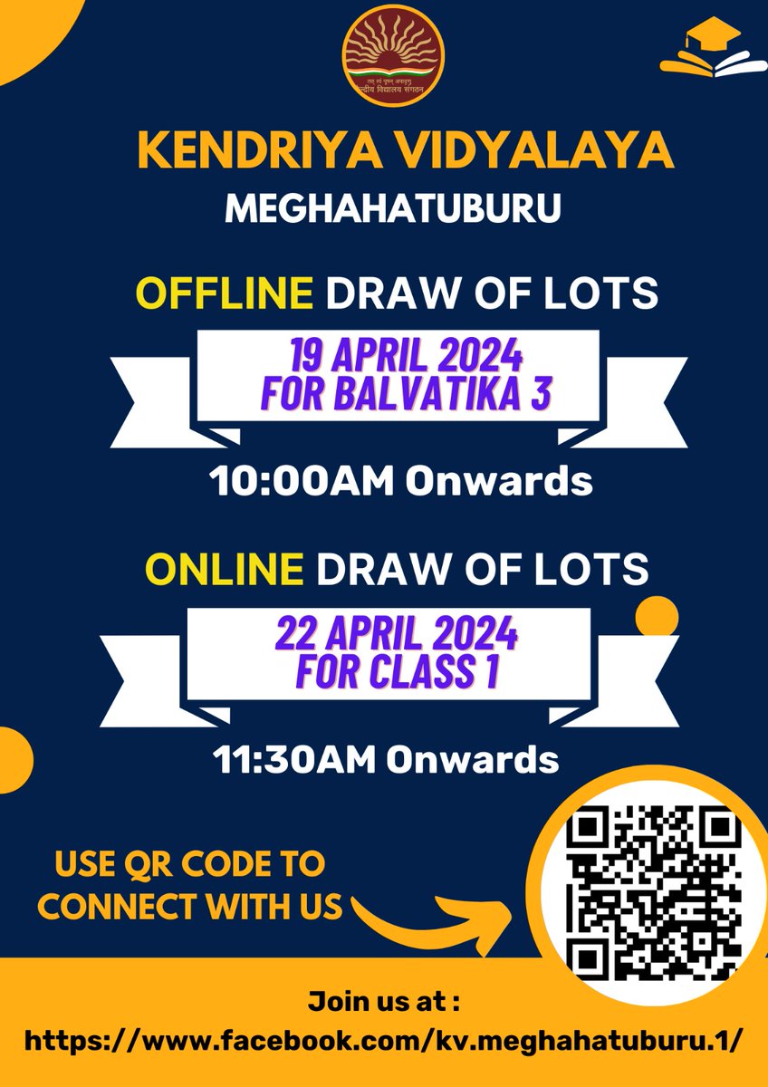 Our Vidyalaya will conduct offline draw of lots for admission Balvatika - III on 19.04.2024 (Thursday) from 10:00 am onwards and Online draw of lots for admission class I on 22.04.2024 (Monday) from 11:30 am onwards. #Admissions2024_25 #Baalvatika-III #Class1