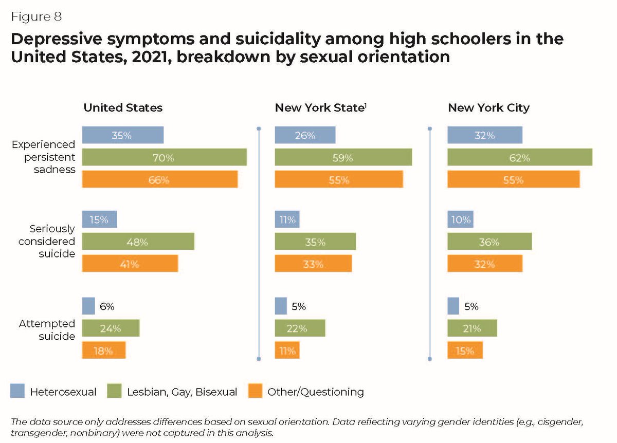 The adolescent behavioral health crisis, analyzed in a new UHF/@BCG report, has a disproportionate impact on those who identify as lesbian, gay, or bisexual (LGB). In NYC, LGB students were over 4x more likely to attempt suicide in 2021. Read more here: uhfnyc.org/publications/p…