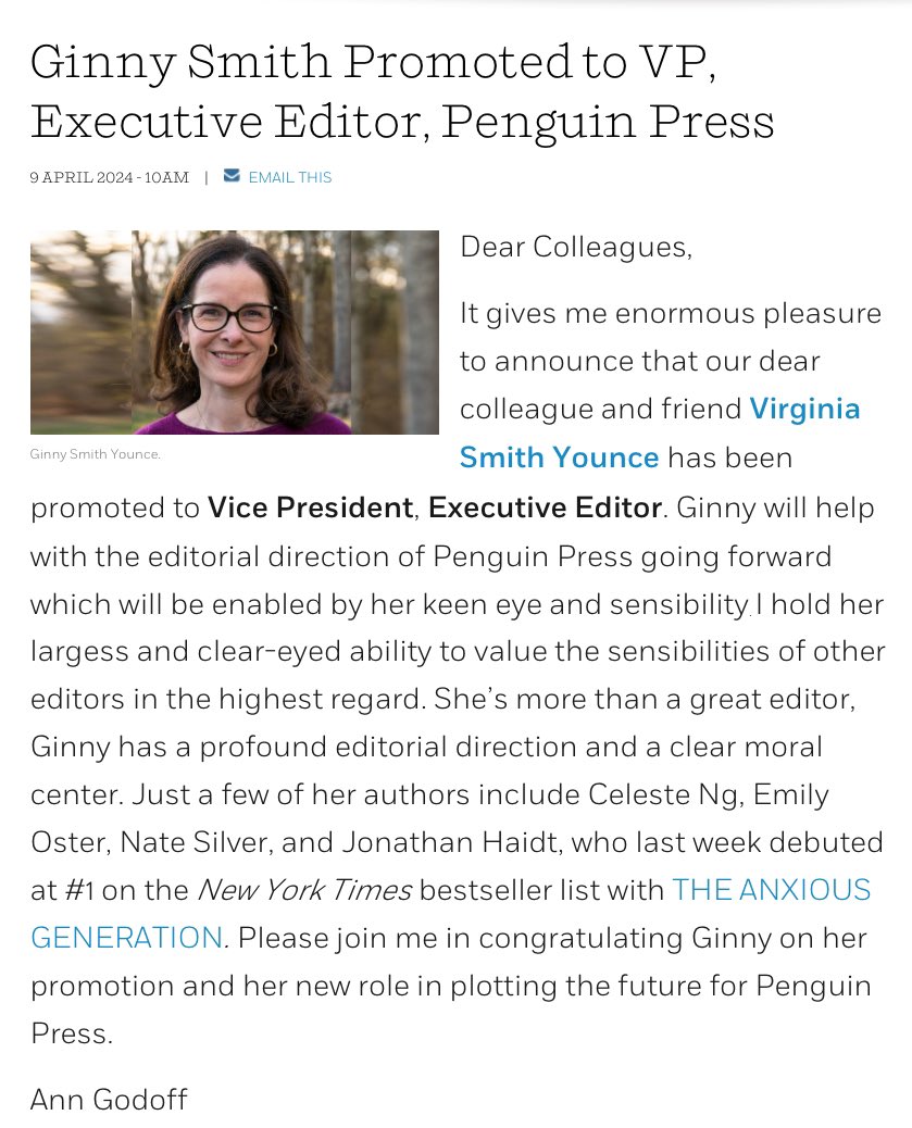 We are delighted to share the news that our dear colleague Virginia Smith Younce has been promoted to Vice President, Executive Editor. Please join us in congratulating Ginny! 🎉