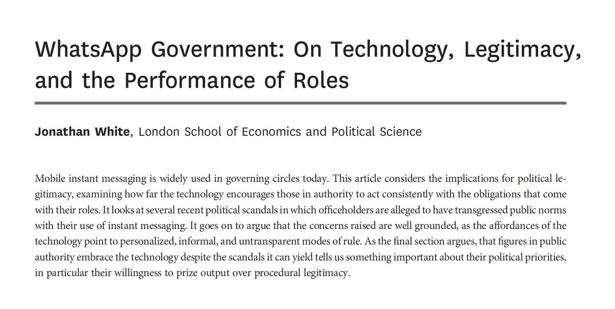 What does instant messaging imply for democracy? Read my new article on ‘WhatsApp Government’, online now @The_JOP journals.uchicago.edu/eprint/KSTQXFH…