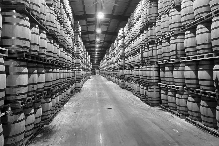 Palletized warehouses allow for more barrels to be stored in a single warehouse, while making it easier and safer for warehouse workers to move barrels around. This warehouse is at the Bulleit Distilling Co. in Shelbyville, Kentucky, and it's our Whisky Photo of the Week.