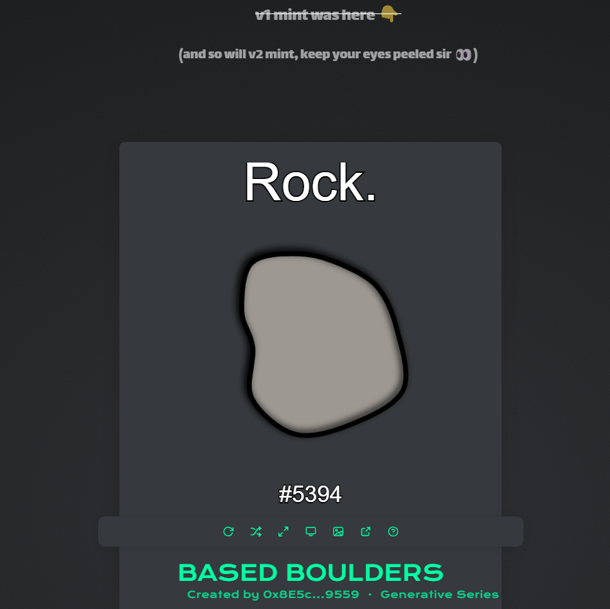 RocksOnBase's tweet photo. Website going a bit AWOL, I mean it's probably nothing sir

No seriously...just an outdated mint. 

Looks like it's likely nothing.

Probably...

Most likely, ok? 

#BASEDBOULDERSv2 #SOON #ish https://t.co/htxIZrd9p5