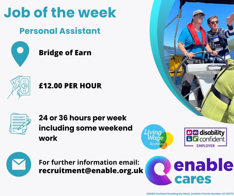 📢JOB OF THE WEEK📢 Personal Assistant, Perth & Kinross As more people turn to Enable for vital support, we are looking to recruit Personal Assistants across Scotland to join us in supporting them to live the lives they choose Click the link to Apply! enable.org.uk/jobs/vacancies…