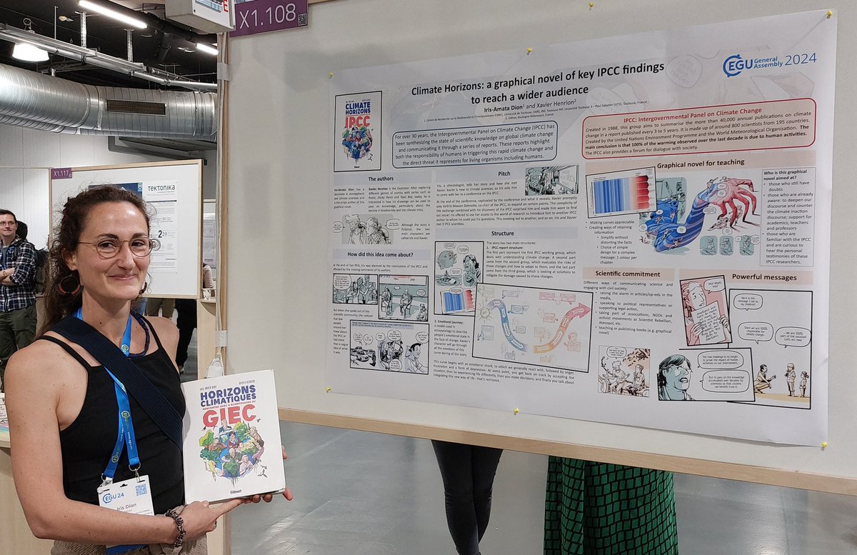 Each day at #EGU24 has amazing #poster sessions on offer. 🤩 Here is another treasure: Iris-Amata Dion & Xavier Henrion have created a #graphic #novel to communicate key findings from the #IPCC report through encounters with nine of its authors including @valmasdel. 🙌