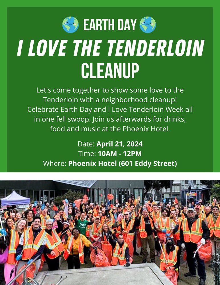 Show your love for the Tenderloin neighborhood at our Earth Day Cleanup this Sunday, April 21! Register here: mobilize.us/togethersf/eve…