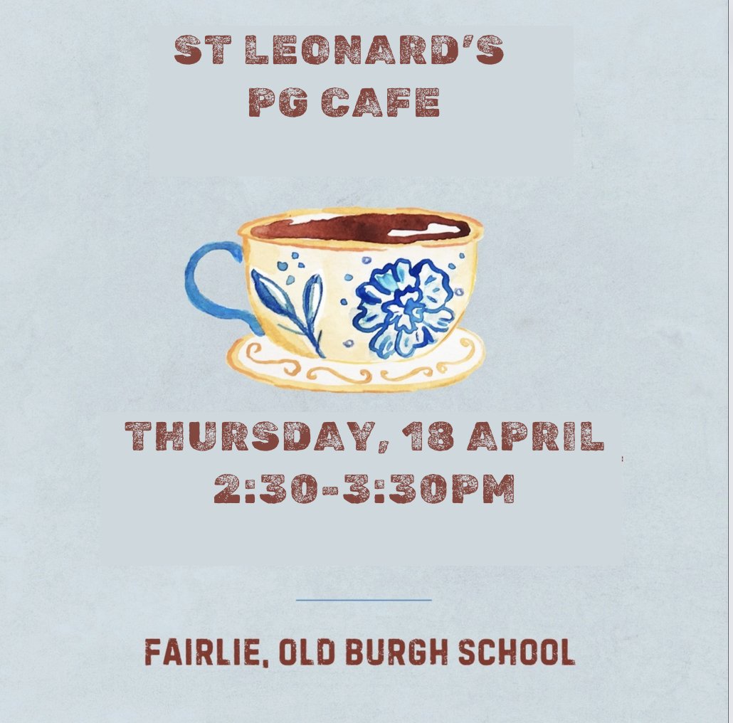 Join us tomorrow for our weekly PG Café!We'll be in the Fairlie Social Area of the Old Burgh School from 2.30-3.30pm. Come socialise with your fellow PGs! Tea/coffee/biscuits provided!