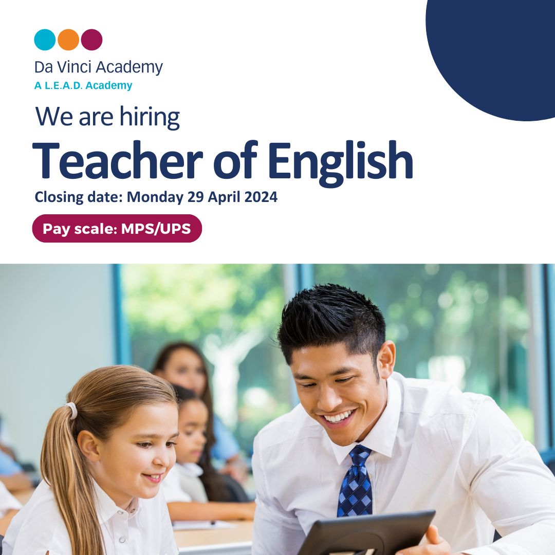 Join the team at @davincilead as an English Teacher. If you're passionate about shaping young minds and fostering literacy skills, apply now. leadacademytrust.co.uk/vacancies/depu… #EnglishTeacher #TeachingOpportunity #Education