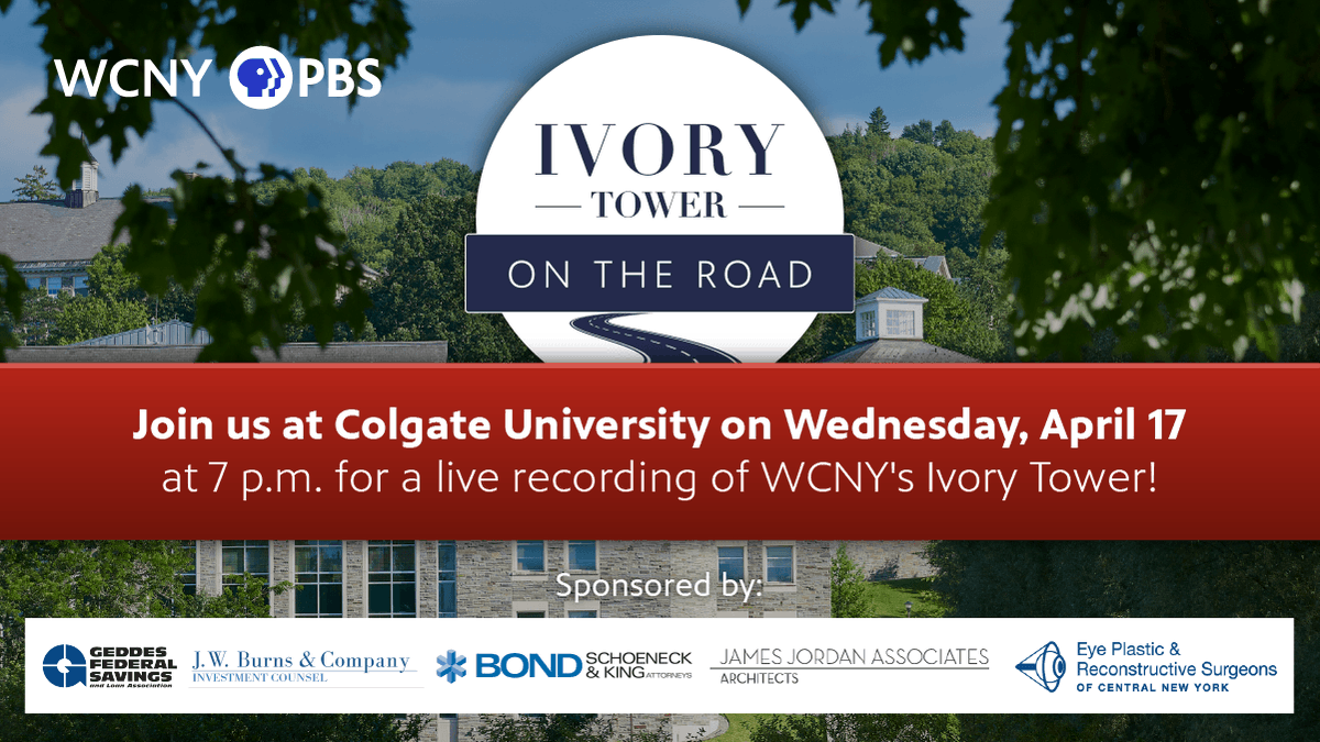 Join us tonight at 7 p.m. (doors open at 6 p.m.) for a live recording of WCNY's longest-running television series, #IvoryTower, at the Colgate Memorial Chapel at @colgateuniv! The event is free and open to the public. Learn more at wcny.org/ivory_tower. #WCNY #PBS #CNY