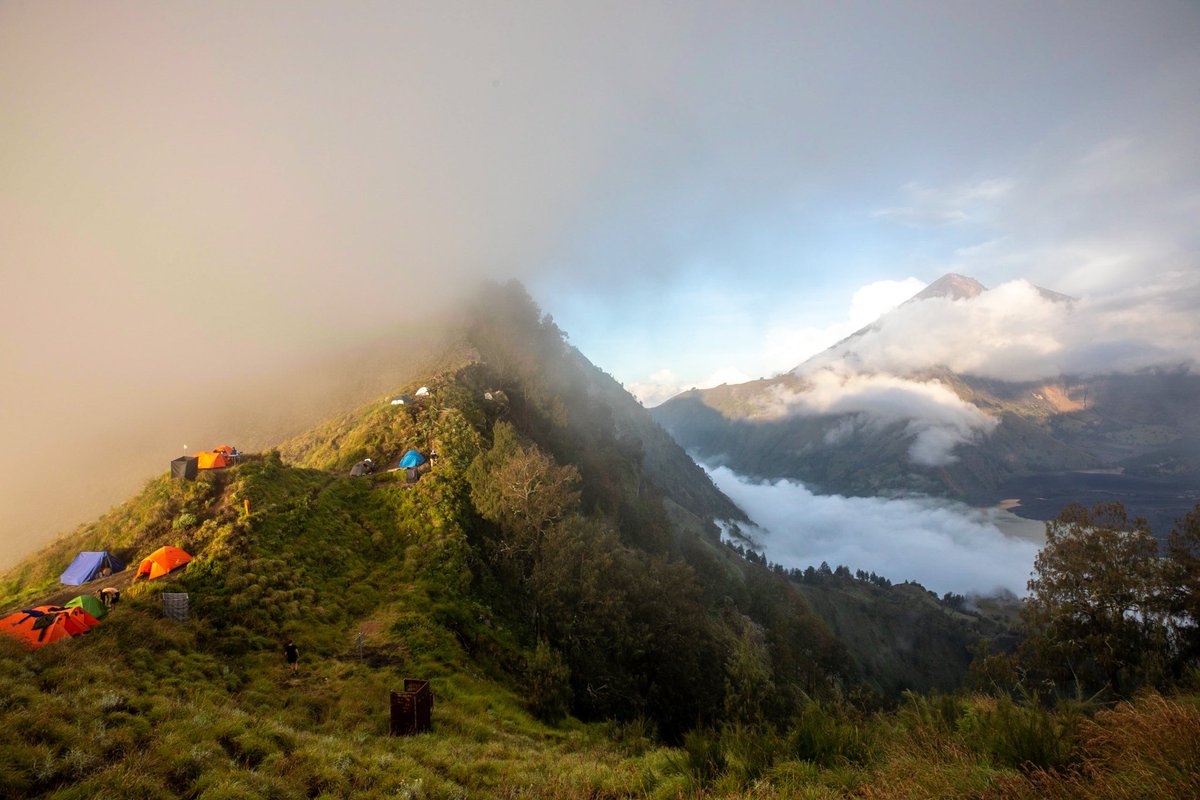 Check out the stunning sight from the top of Mount Rinjani, where you can see the amazing view of nature stretching out as far as the eye can see.