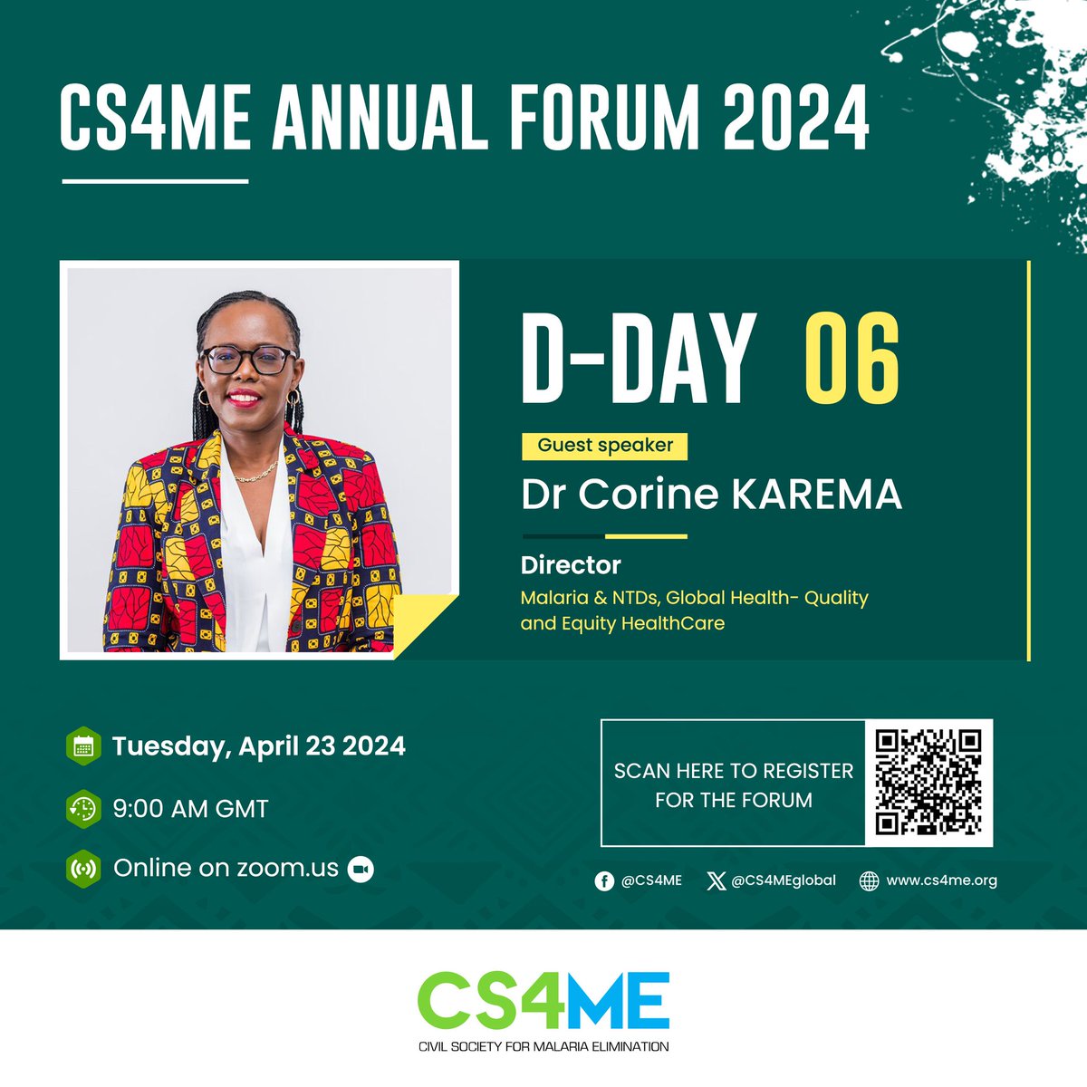 📢 The CS4ME Annual Forum is just 6 days away! It will bring nearly 500 CSOs and key partners in the fight against malaria! . Check out below for a sneak peek at who will be sharing their expertise and insights at the forum. ✍🏼 RSVP: us02web.zoom.us/.../reg.../WN_… #EndMalaria