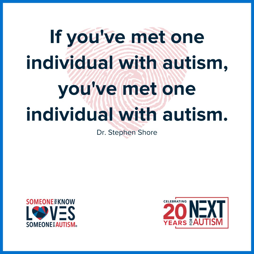 This quote is a good reminder that no 2 autistic individuals are alike. Each individual has unique traits, unique characteristics, unique talents & unique experiences. 1 thing autistic individuals do have in common, each one deserves to live a productive & fulfilling life. ❤️ 💙