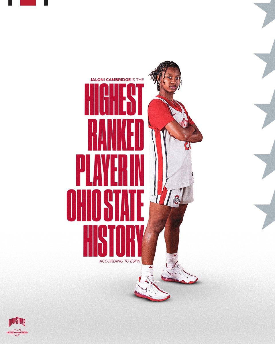 ⭐ Making 𝐇𝐢𝐬𝐭𝐨𝐫𝐲 Ranked as the #2 prospect in the 2024 class, @JaloniCambridge becomes the highest ranked prospect 𝙤𝙛 𝙖𝙡𝙡 𝙩𝙞𝙢𝙚 to sign with the Buckeyes according to ESPN HoopGurlz Recruiting Rankings. #GoBucks