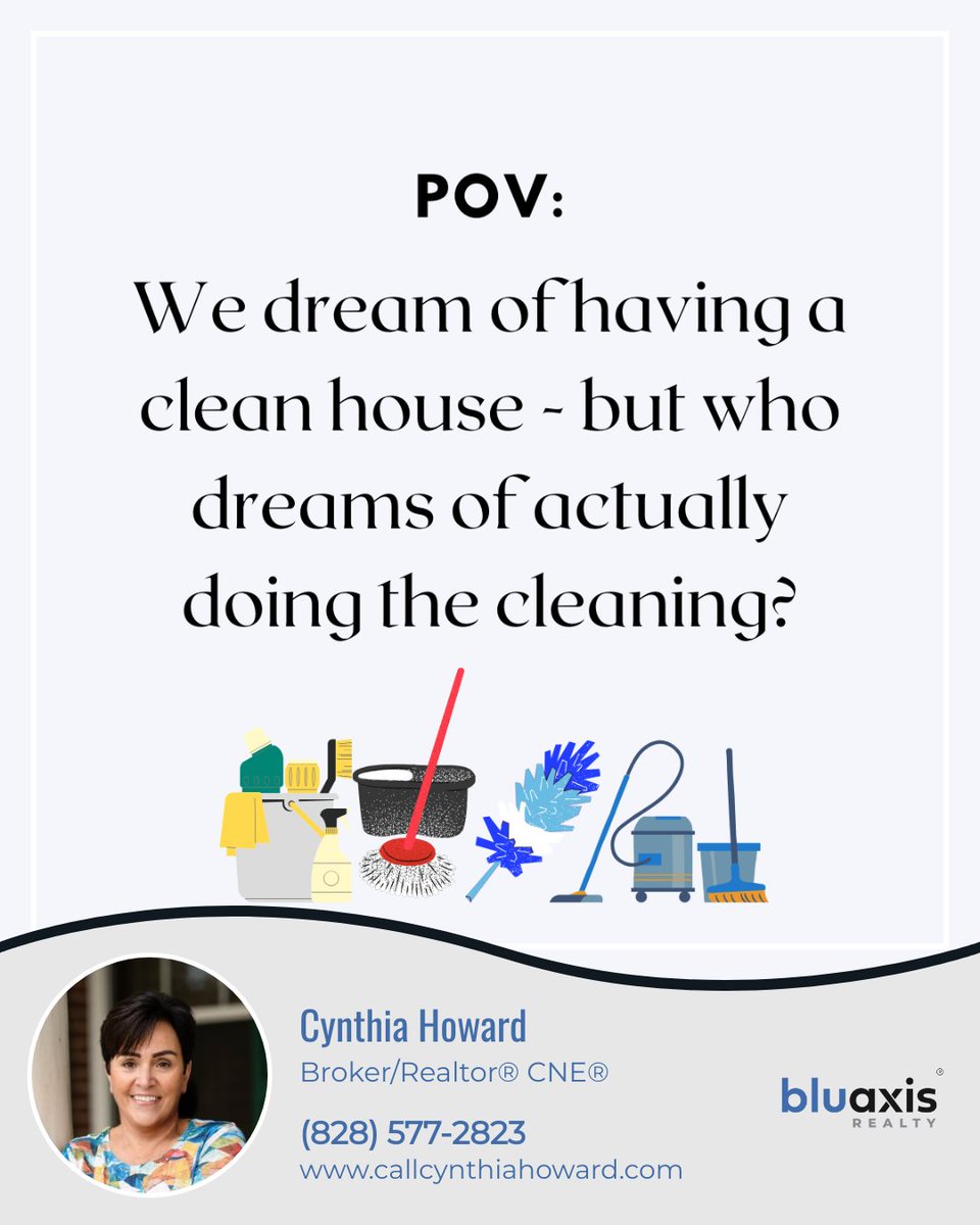 We dream of a clean house, but maybe we should be dreaming of having someone clean it for us! 🧹💭 Who's with me on this? Time to manifest that cleaning fairy!

#bluaxisrealty #brevardnc #sellersagent #buyersagent #laketoxawaync #transylvaniacounty #jacksoncounty