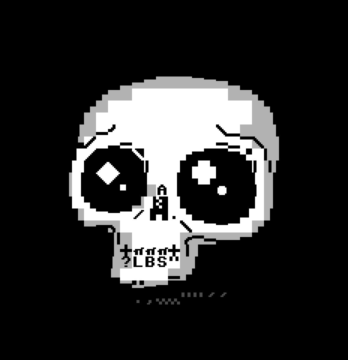 Tiny Bones

I was told people appreciate cute stuff so here you go

#ascii #asciiart #art #bbs #c64 #commodore64 #computer #computerart #demoscene #digitalart #petscii #petsciiart #retro #retroart #text #textart #textmode #textpunk #8bit #8bitart #chibi #chibistyle #skull #cute