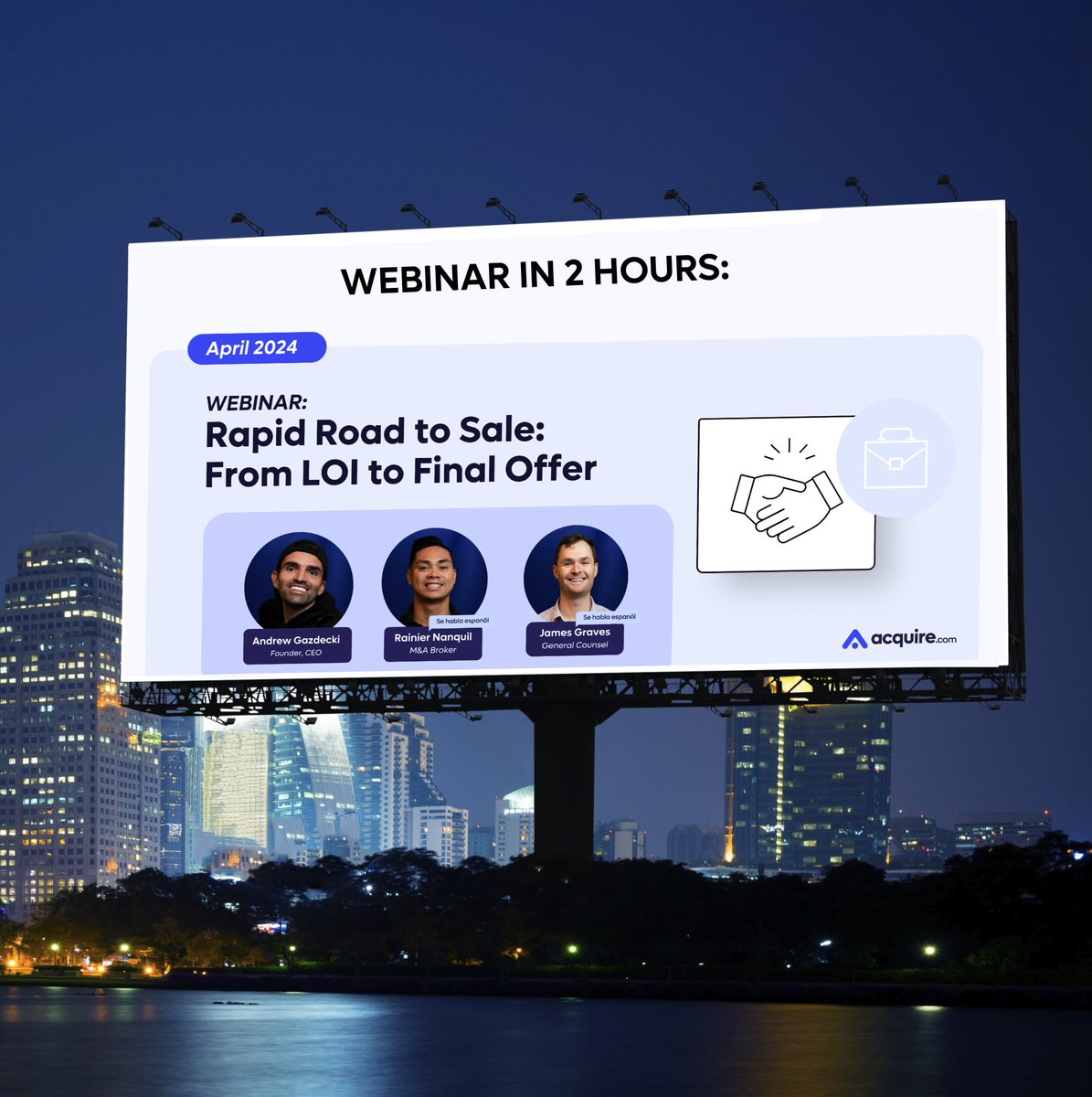 The countdown begins: 2 HOURS LEFT. Having an acquisition goal is one thing; knowing how to close the deal is another. Join our webinar in 2 hours to learn how to close your dream acquisition from LOI to final offer. It's not too late to register: us06web.zoom.us/webinar/regist…