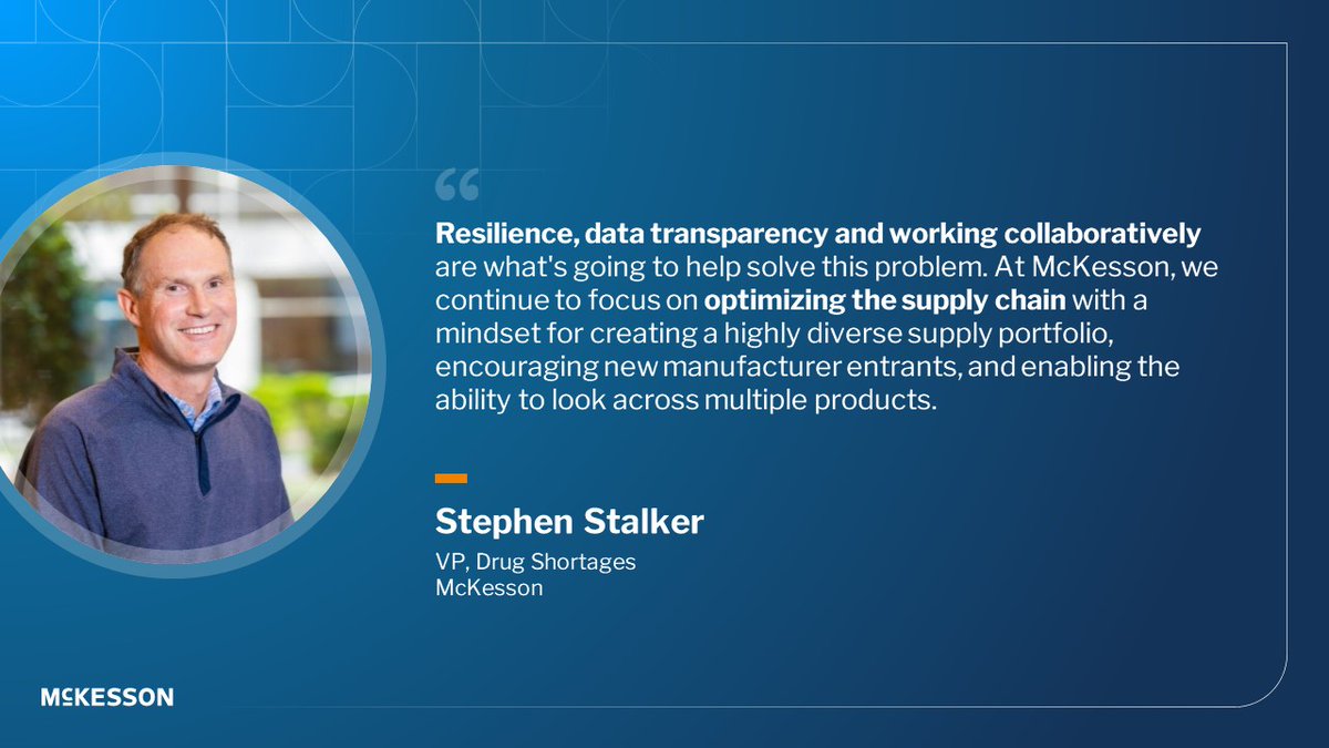 Stephen Stalker, VP, Drug Shortages, recently joined a panel at the Becker’s Healthcare Annual Meeting to discuss #drugshortages. Together, we can help be part of the solution. Learn more about our actions, advocacy & partnerships to combat drug shortages: mckesson.com/Pharmaceutical…