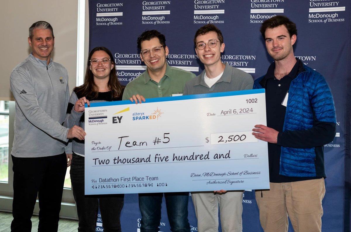 The AI, Analytics, and Future of Work Initiative at Georgetown McDonough sponsored the 2024 Datathon with @EYnews and @alteryx. Student participants competed for cash prizes and an opportunity to attend a Washington Wizard's game at @CapitalOneArena in the @EYnews suite.