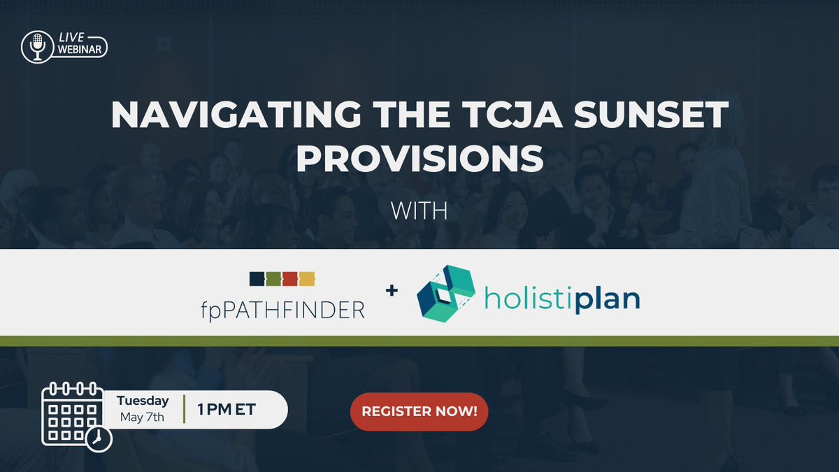 Join us for a webinar with @Holistiplan where we'll discuss the real-world applications of our new guide, the TCJA Sunset Provision Summary Guide, plus how to leverage the fpPathfinder and Holistiplan integration. Register now & get the guide for free ➡️ buff.ly/3UkOule
