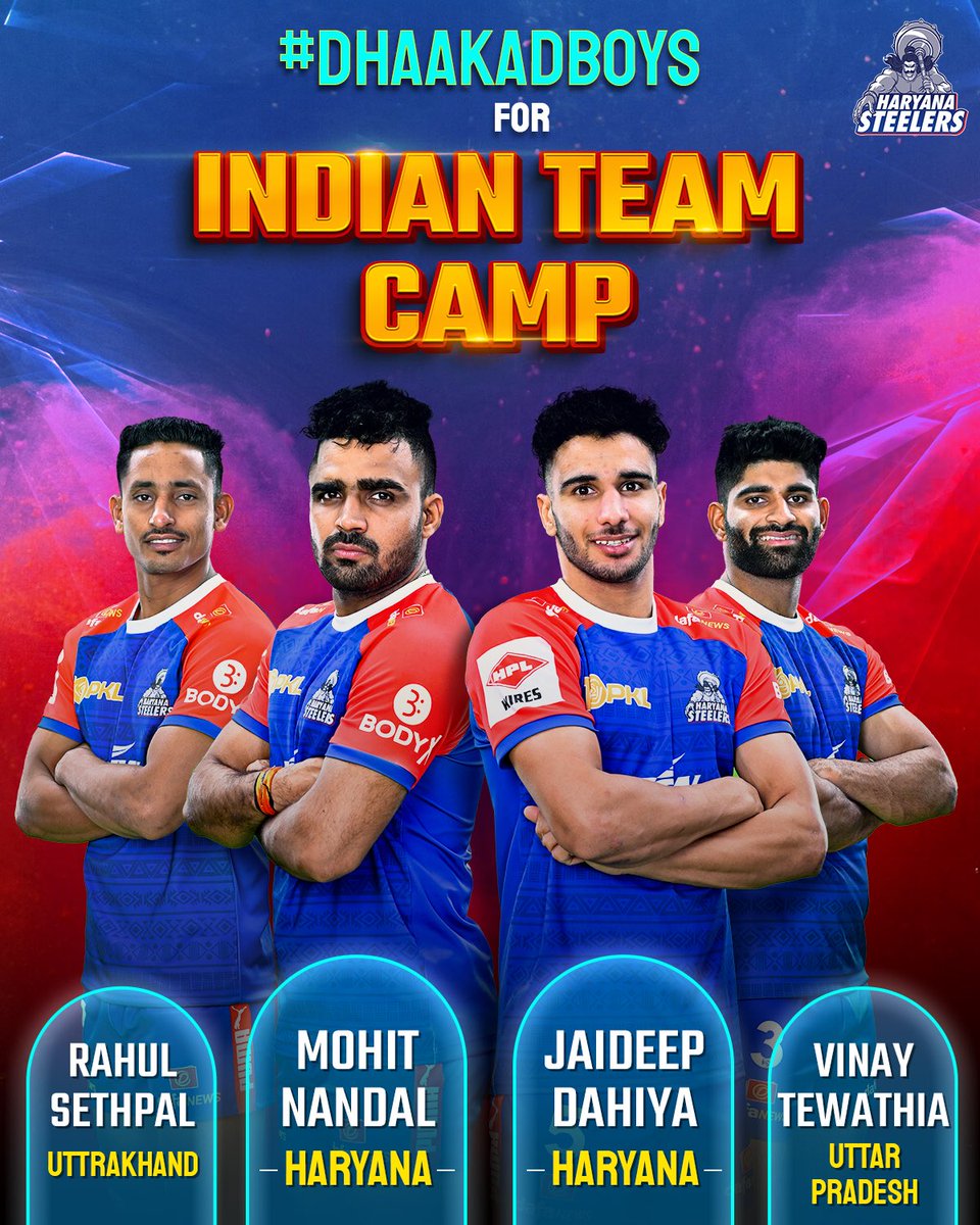 म्हारे धाकड़ छोरों को बहुत बहुत बधाई ⭐️👏🏻 

Four of our #DhaakadBoys will be part of the upcoming Indian Team Coaching Camp 💯

#NonStopHaryanvi