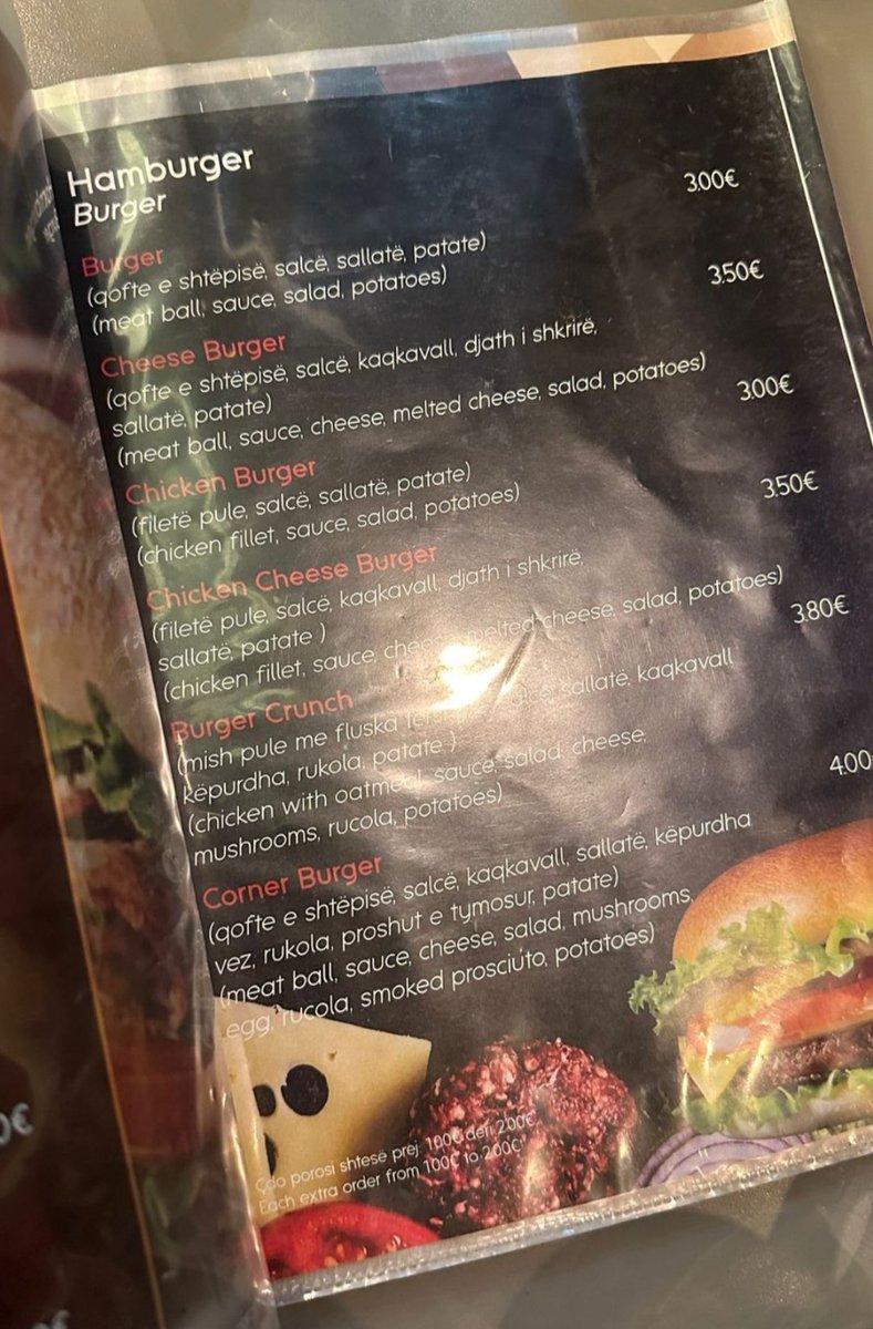 Makedonyada orta standard bir restoranta hamburger 3 € yaklaşık 110tl . En kral hamburgerin maliyeti türkiyede 50tl bile degil. #fahisyemeğeBOYKOT
