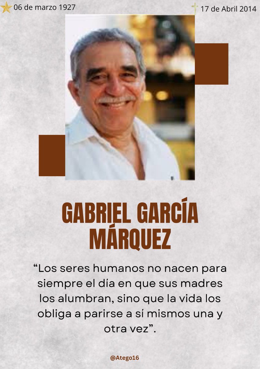 #17Abril 2014 #GabrielGarciaMarquez Pasa a otro plano de vida, Uno de los exponentes centrales del boom latinoamericano, considerado uno de los principales autores del realismo mágico. ¡Gabo…vive en sus letras! @FloryCantoX @IndiraVargas97 @esbeltania