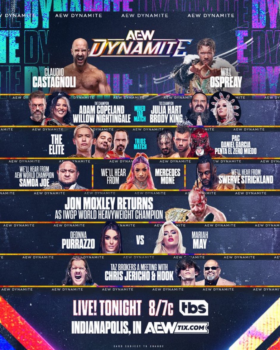 Tonight @AEWonTV is live from Indianapolis, IN with some big matches! #JoinTheMarkOrder LIVE at 10:15 PM ET as we discuss #AEWDynamite, and talk all things #AEW. If you love #AEW then tune in, chat live, subscribe on YouTube, and help spread the word!