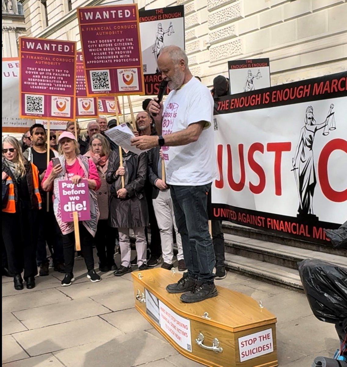 EMAGnews's tweet photo. EMAG Chair Paul Weir speaking on Whitehall at the #MarchForJustice, calling for @govuk to do the right thing and provide full redress. Then on to @HouseofCommons to ask MPs to stand up for justice.
#EnoughIsEnough! #maladministration #LondonMarch #settlethedebt https://t.co/5MjPM2MFjn