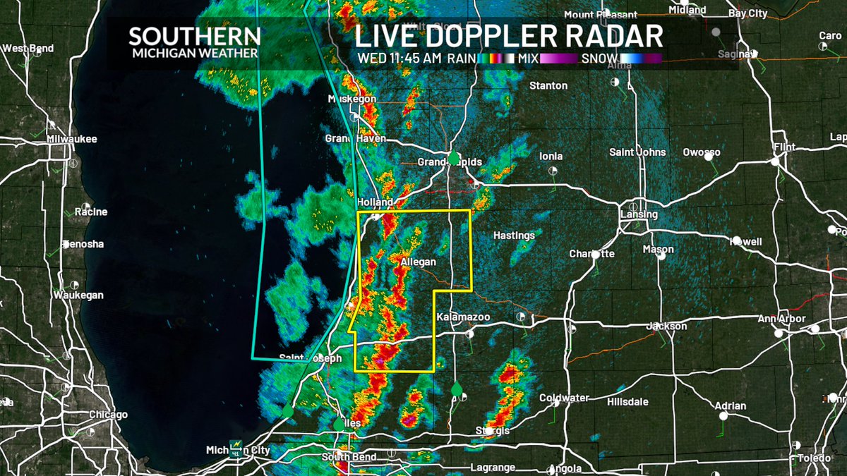 1145 AM WED 4/17 - Storms have now strengthened to severe limits with a Severe Thunderstorm Warning in place for Allegan/Van Buren counties until 115 PM.

Damaging winds and large hail continue to be the main threats with these storms as they push off to the northeast. A brief…