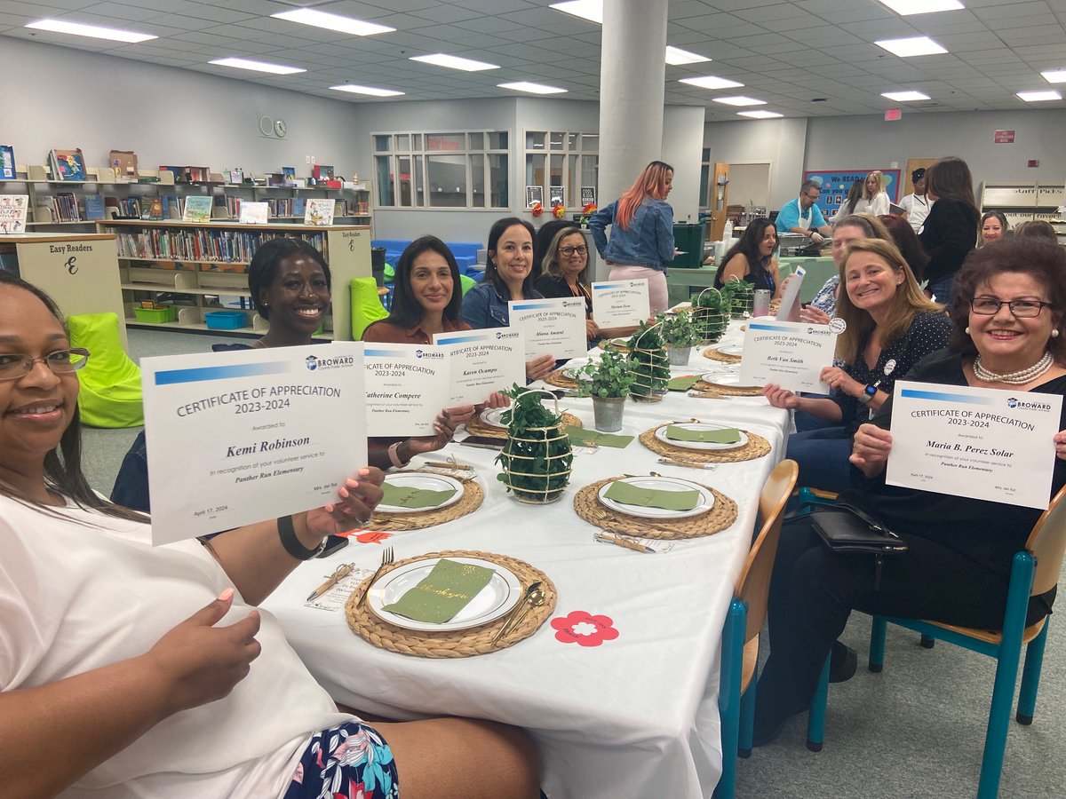 '🎉 Celebrating our amazing volunteers at Panther Run Elementary! Thank you for making our school shine with 200, 300, 400, and 700 hours of dedication! 🌟 #VolunteerAppreciation #LevelUp'