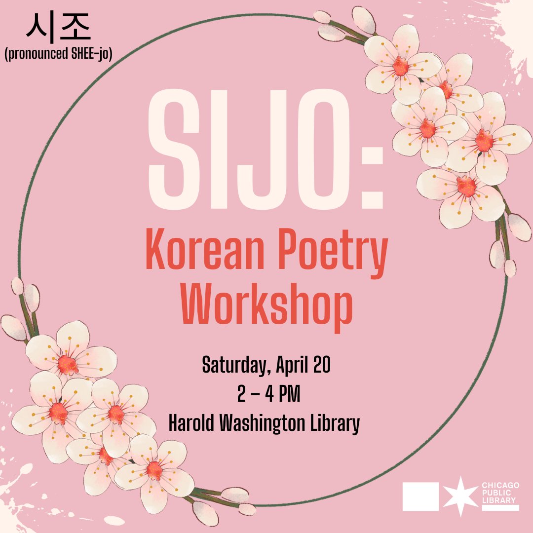 Poet Lucy Park will delve into the fundamentals of sijo #Sijo (시조, pronounced SHEE-jo): a Korean poetic form, composed of three lines of 14-16 syllables, totaling 44-46 syllables in all. Join us to discover and craft your own captivating sijo. Register: bit.ly/cplpoetry24