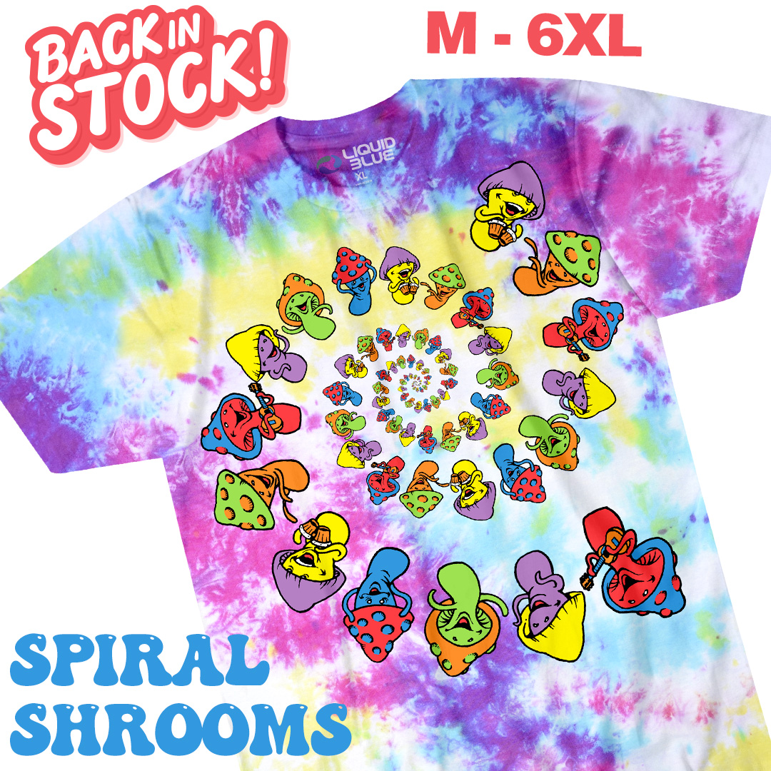 🍄 Spiral Shrooms Back In Stock! liquidblue.com/fantasy/light-… Most wanted Tie-Dye this season! Back In Stock sizes M-6XL with $4 Shipping* #liquidblue #tiedye #gratefuldead #deadandcompany #shrooms #mushrooms #psychedelic