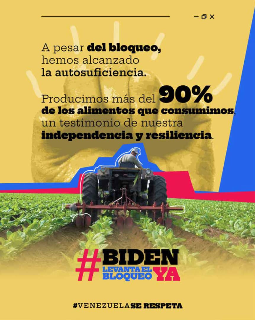Nuestro país continúa avanzando en producción nacional pese al bloqueo. Tenemos claros los objetivos Producción, distribución con dedicación y amor a nuestro pueblo. #BidenLevantaElBloqueoYa #VenezuelaSeRespetaYPunto