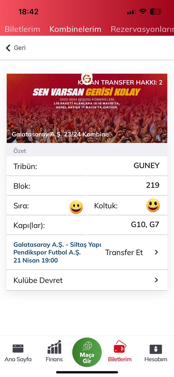 Pendik maçına 1 adet güney alt mevcuttur ilgilenenler dm üzerinden iletişime geçebilir. #gsbilet #biletarıyorum #bilet #biletvar #kombinedevir #Galatasaray #kombinedevret #kombine #Gsbilet #gsbilet #biletdevir