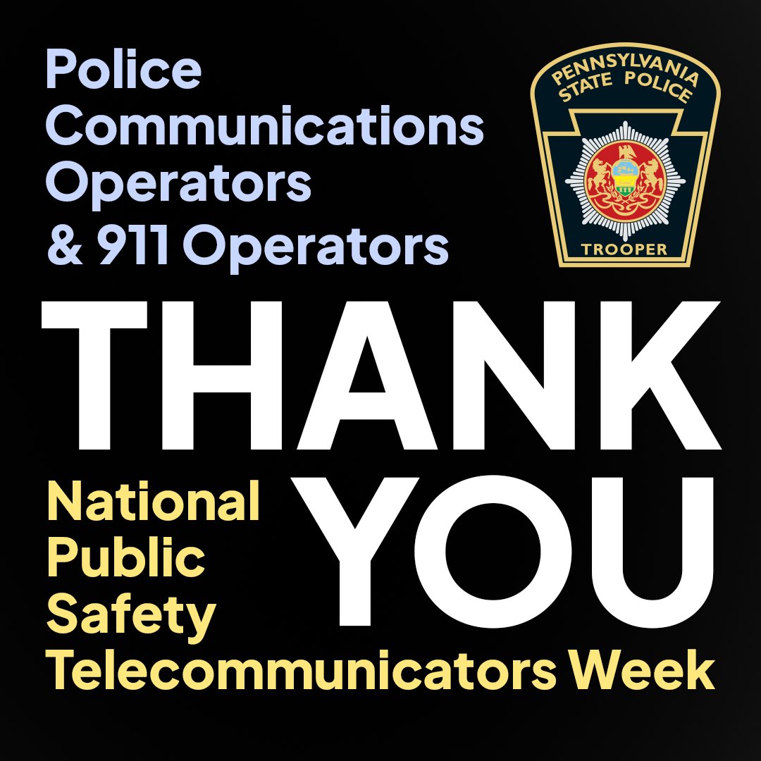 They answer your calls for help and assist in saving lives. During National Public Safety Telecommunicators Week, we recognize our dedicated Police Communications Operators and 911 Operators who play a critical role in protecting Pennsylvanians and visitors to the Commonwealth.