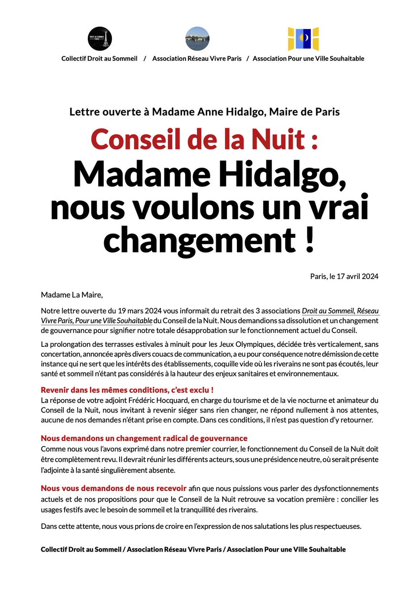 RezoVivreParis's tweet photo. Lettre ouverte @Anne_Hidalgo Nous voulons un vrai
changement! Tranquillité et santé publiques, libre circulation sur les trottoirs sont secondaires alors que vous devriez en être le garant. @nicolas_nordman
@Bonnet_Oulaldj
@anneclaire_boux
@egregoire @prefpolice https://t.co/l4LudmcKeJ