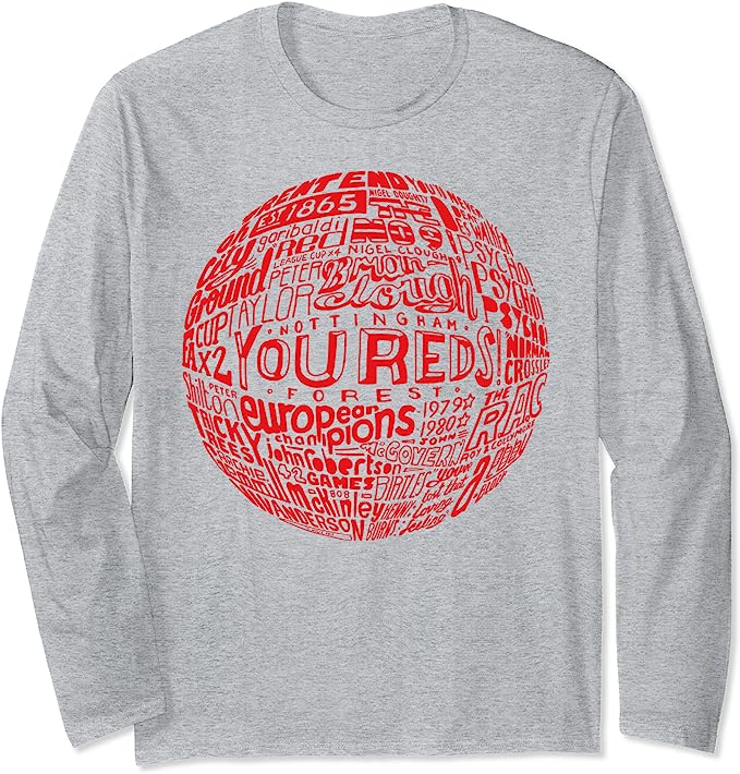 G2EntLtd's tweet photo. Street artist Michael Wylie's latest hand-drawn typographical football design features the players, managers, events and songs that have shaped the history of Nottingham Forest Football Club RRP £25 #nottinghamforest #BrianClough 
Long sleeved teeshirt ://amzn.eu/d/gbxvAn6 https://t.co/n6aRth7yEo
