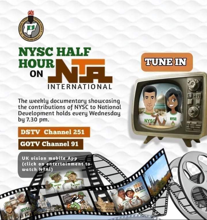 Kindly watch NYSC Half Hour today, 17th April, 2024 on DSTV Channel 251 and GoTV Channel 91. It promises to be an informative, educative and entertaining episode.