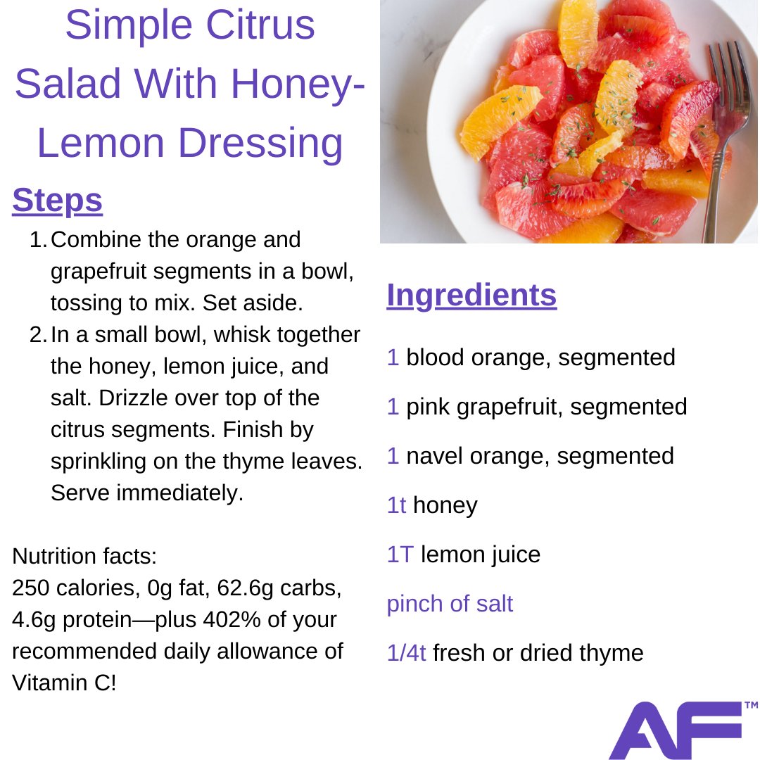 AFDeerRidge's tweet photo. This simple salad brings together three citrus season favorites—blood orange, pink grapefruit, and fresh navel oranges. They are segmented (here’s an easy how-to on that) and then drizzled with a honey-lemon dressing that comes together in a flash. Sprinkle some fresh or dried... https://t.co/ZXjp3vjqPt