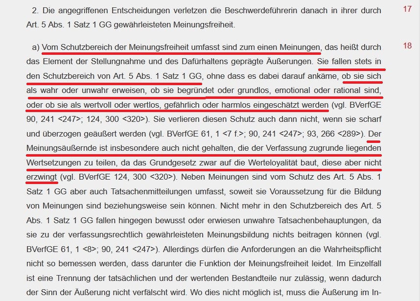 Es gibt für geäußerte Meinungen keinerlei 'Grenzen des Sagbaren' außerhalb des Strafrechts. Es gibt auch keinen Straftatbestand 'Delegitimierung des Staates'. Dies Denken ist totalitär und steht im Widerspruch zum Grundgesetz und zur Rechtsprechung des Bundesverfassungsgerichts.