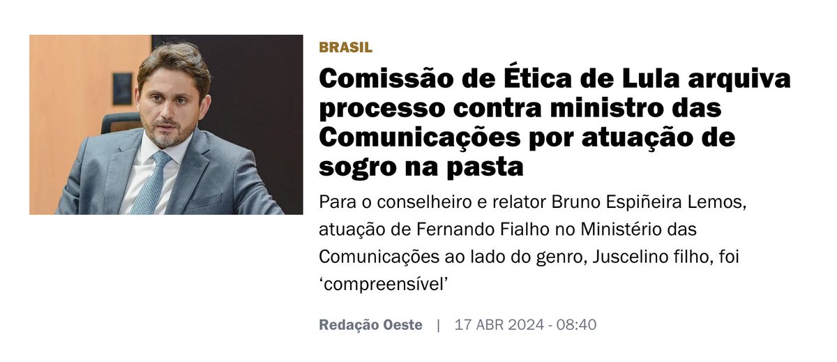 Juscelino Filho continua sendo um dos ministros mais intankáveis do Lule. Claro que foi compreensível, seu relator...