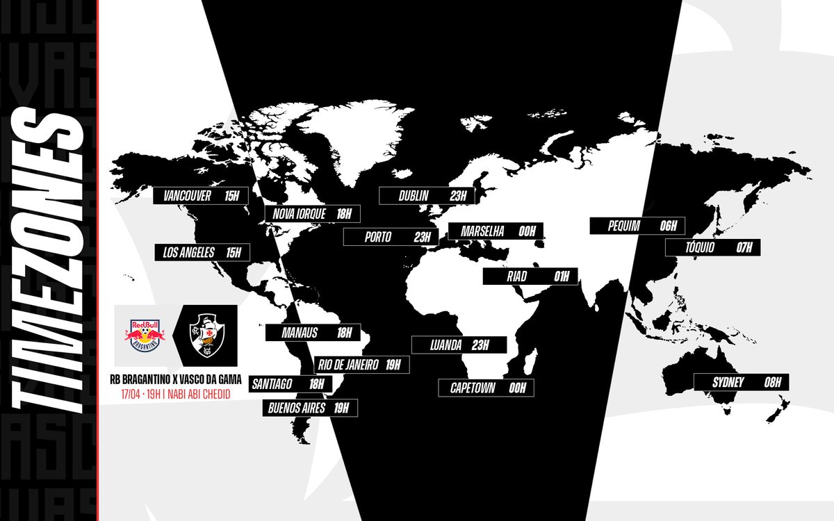 ⏰ Acompanhe #RBBxVAS em qualquer lugar do mundo! 🌎 #TimeZonesVasco #VascoDaGama