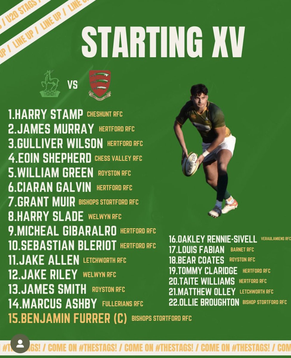 Here is the team to take on Essex on Friday night, all support for these young stars of the future is greatly appreciated, bar opens at 6.45pm kick off is 7.30pm