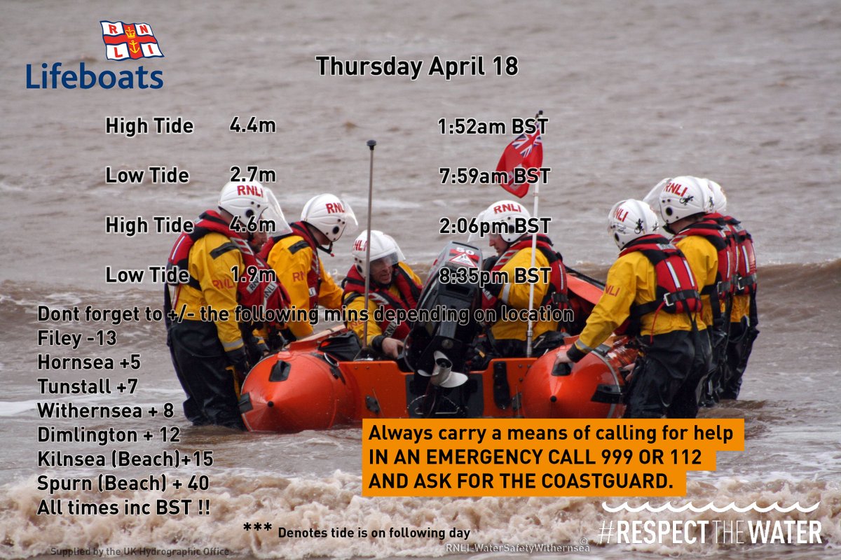 Thursday April 18  Always check the weather and tides before venturing out.  #RespectTheWater #BeWaterAware #BeCoastSafe #TideTimes #WaterSafety #Withernsea #HoldernessCoast #HoldernessTides