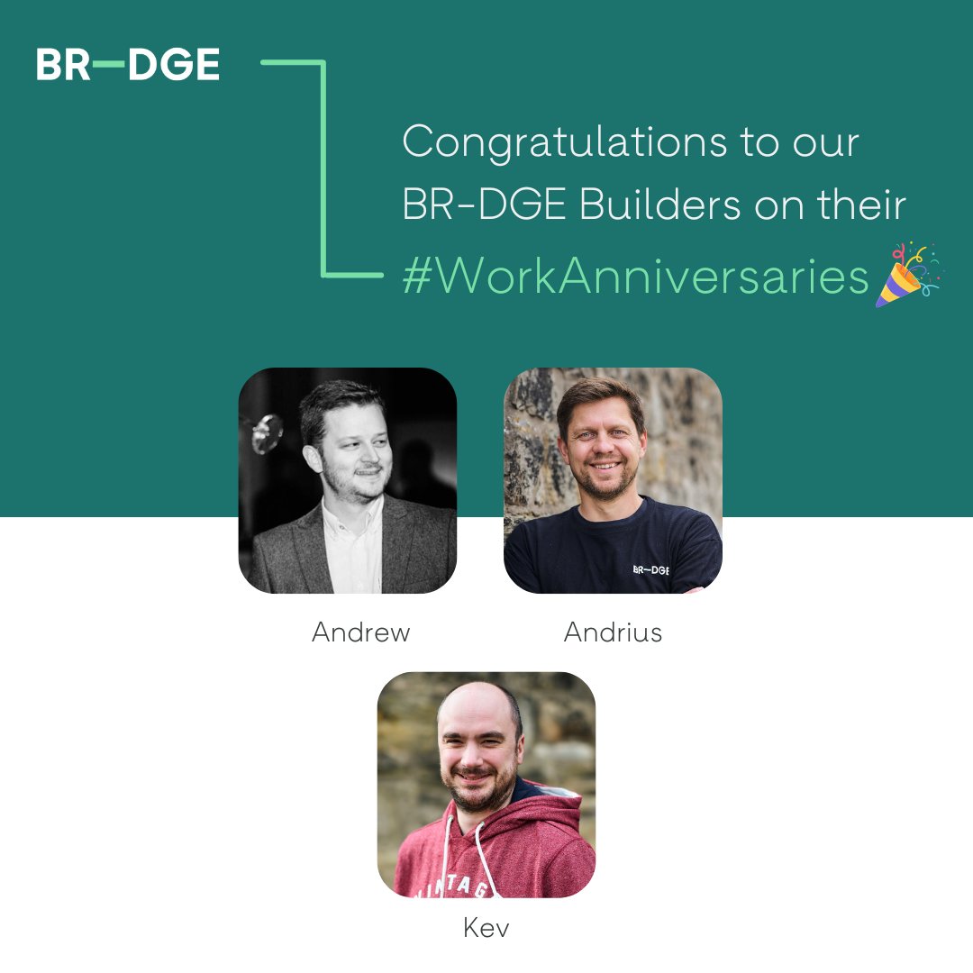 Congratulations to Andrew, Andrius and Kevin on their work anniversaries at BR-DGE this month! 🎉 Thanks for your continued hard work & dedication! 👏🏻 

Interested in joining us? Explore our job openings at br-dge.to/about-us/caree… 💼

#BRDGECareers #flexibleworking #fintechjobs