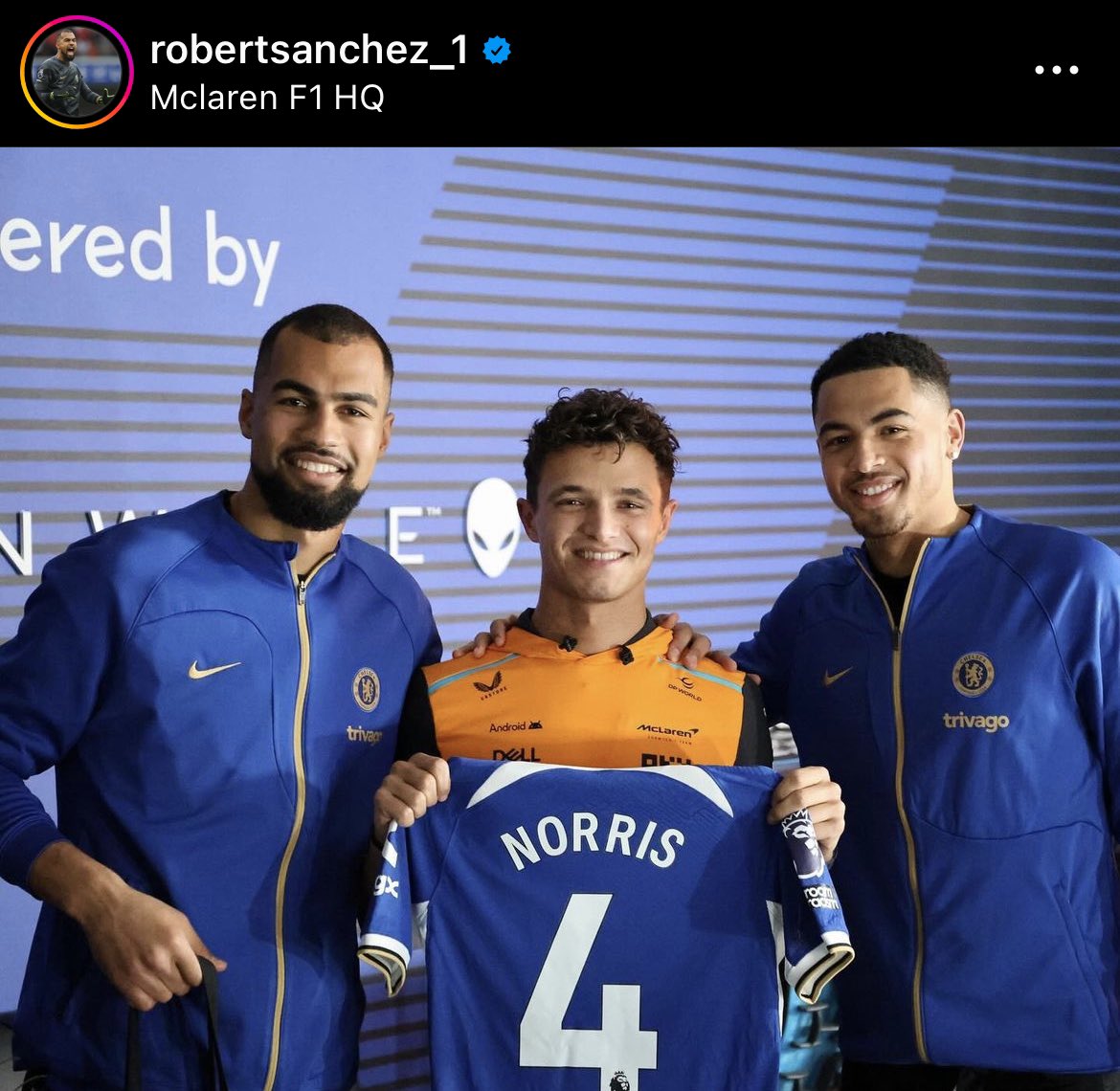 CFCDaily's tweet photo. 🔵🏎️ Lando Norris with Robert Sanchez &amp; Levi Colwill. #CFC [robertsanchez_1] https://t.co/vwVIvlUEqC